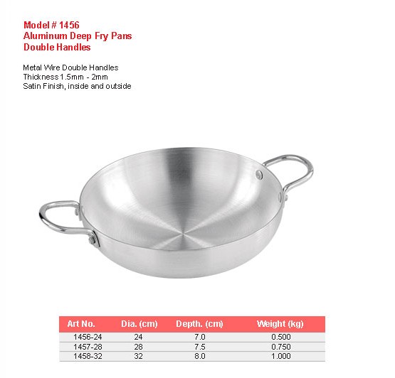 Product sheet for Deep fry pan, double handles (model 1456) with sizes and specifications