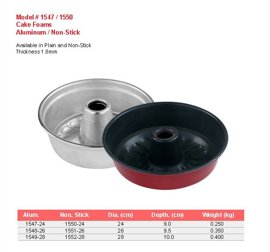 Product sheet for Cake forms (model 1547 / 1550) with sizes and specifications
