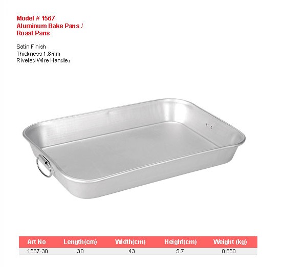Product sheet for Bake pans / roast pans (model 1567) with sizes and specifications