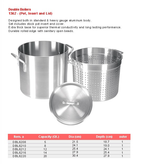 Product sheet for Double boiler (model 1362) with sizes and specifications