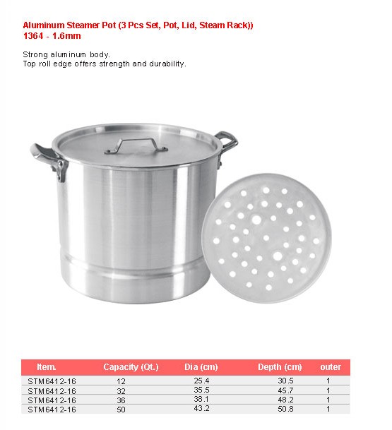 Product sheet for Steamer pot set, 3 pcs (model 1364) with sizes and specifications