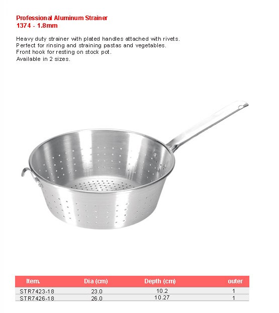 Product sheet for Professional strainer (model 1374) with sizes and specifications