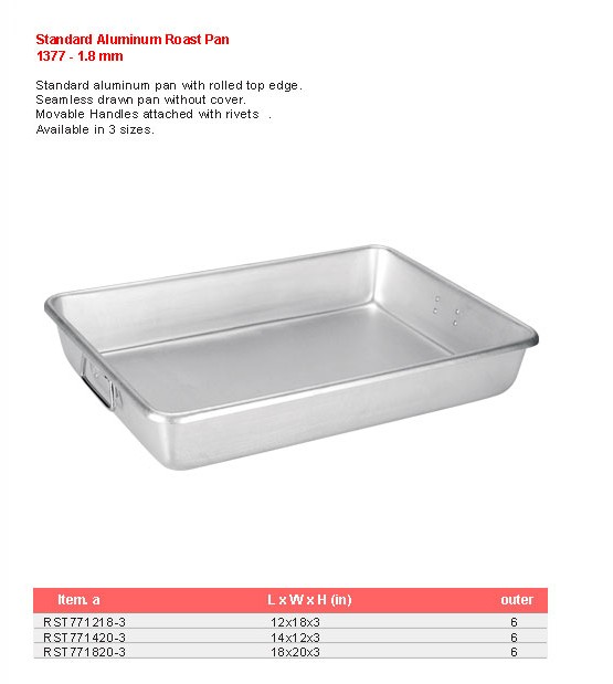Product sheet for Roast pan (model 1377) with sizes and specifications