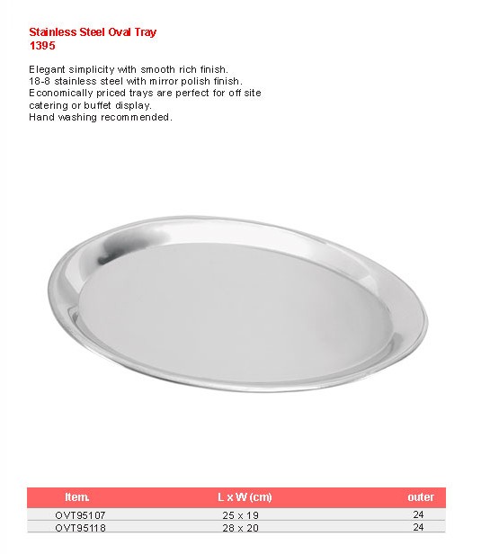 Product sheet for Oval tray (model 1395) with sizes and specifications