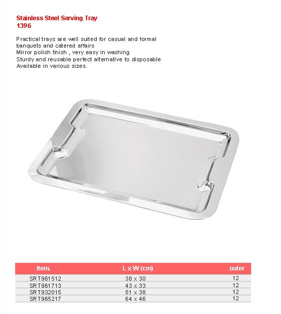 Product sheet for Serving tray (model 1396) with sizes and specifications