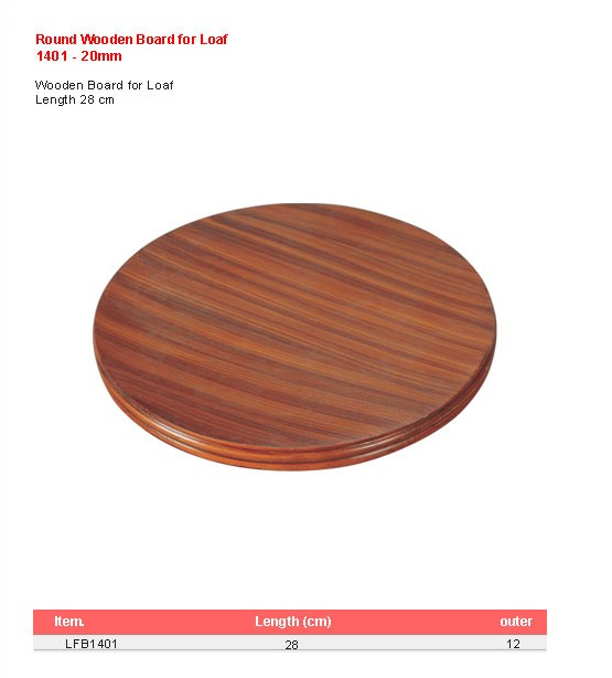 Product sheet for Round wooden board for loaf (model 1401) with sizes and specifications