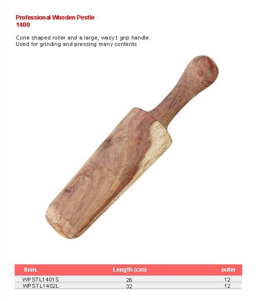 Product sheet for Wooden pestle (model 1400) with sizes and specifications