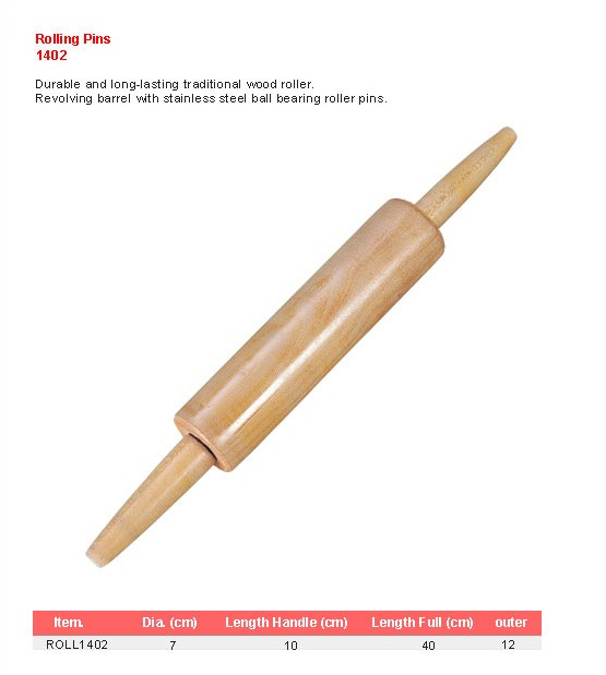 Product sheet for Rolling pin (model 1402) with sizes and specifications