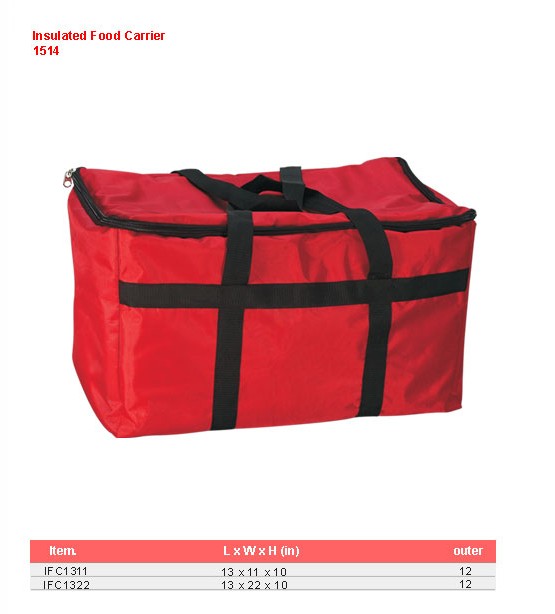 Product sheet for Insulated food carrier (model 1514) with sizes and specifications